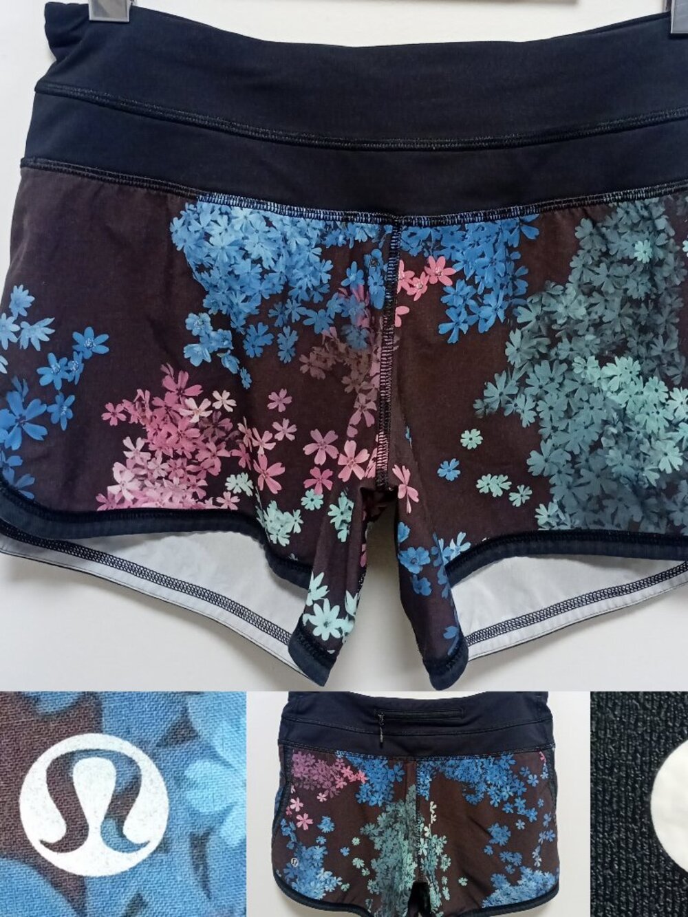 Lululemon Groovy Run Short 4-way Stretch Petal Pop Multi Black Size 4 XS Flower